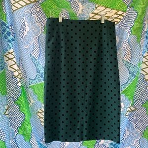 Forrest green and black polka dot pencil skirt